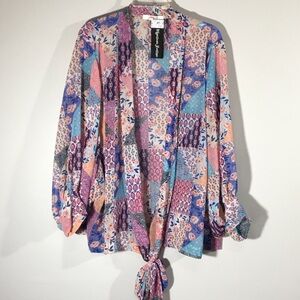 Patchwork Print Tie Front‎ Shirt